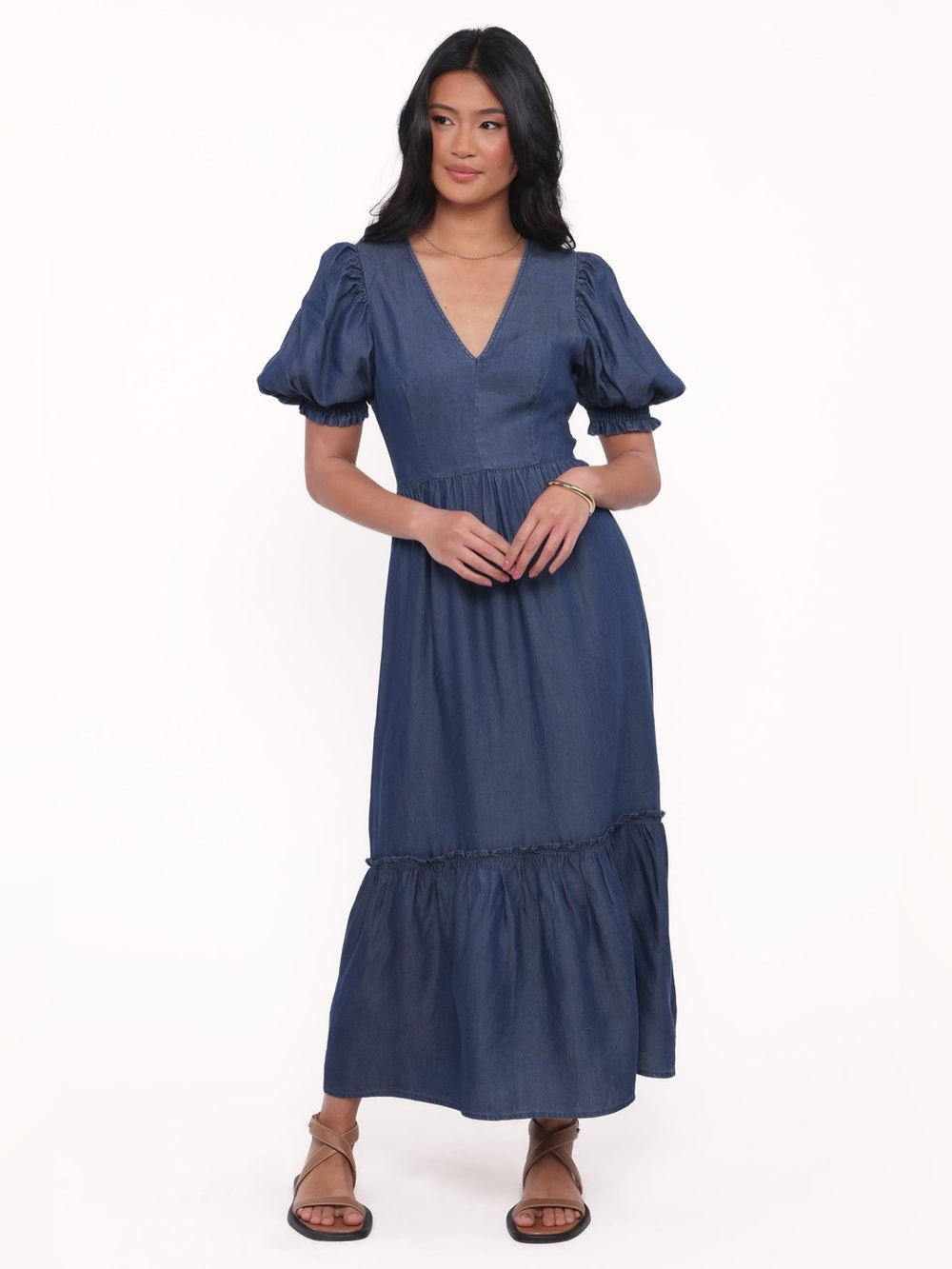 Petal & Pup Steele Puff Sleeve Midi Dress in Dark Denim Size XL - Picture 3 of 10